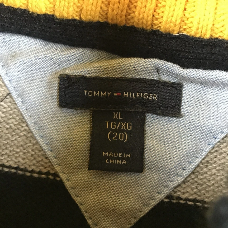 Suéter masculino Tommy Hilfiger XL 20 listrado azul 1/4 zíper manga comprida pulôver - Imagem 3 de 4