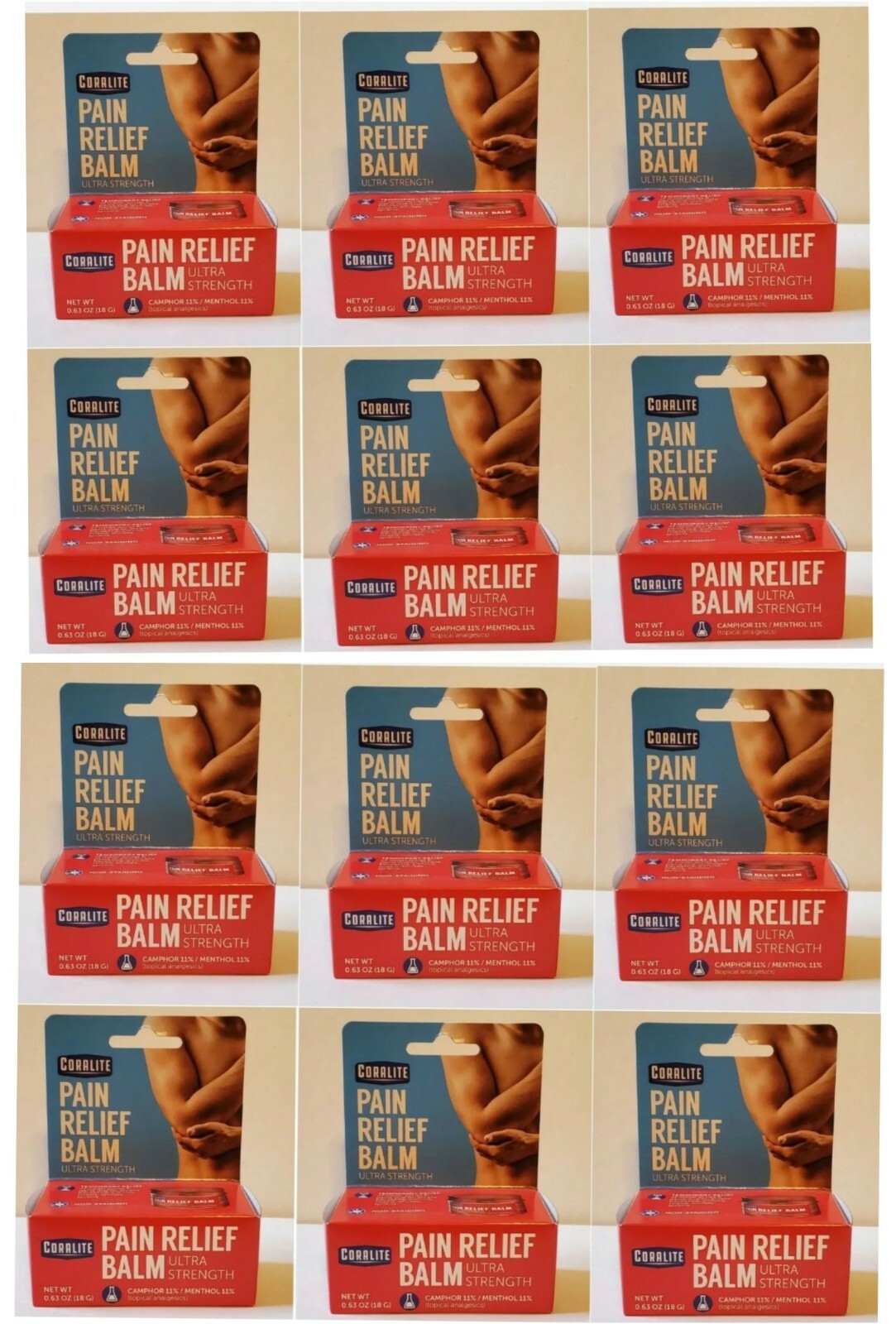12 Packs Of Coralite Pain Relief Balm Ultra Strength 0.63 OZ (18 G)