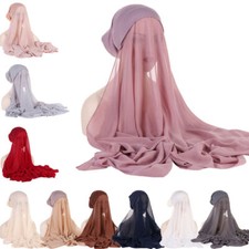 Instant Muslim Women Chiffon Headscarf Hijab Wrap Bonnet Hat Ready to Wear Cap