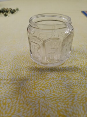 Vtg Barbasol Clear Glass Embossed Spell-Out Advertising Shaving Cream Jar 