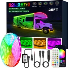 25FT RV Awning Lights Strip, 12V Multi-Color RV Underglow Led Lights, Camper Und