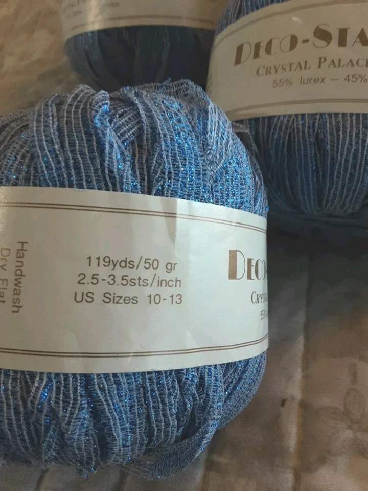 Crystal Palace Yarn Deco Stardust 4 pasteles azul/blanco a rayas cinta metálica nylon Foto 2 de 3