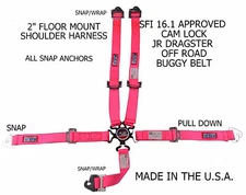 RJS RACING SFI 16.1 5PT 2" CAM LOCK JR DRAGSTER HARNESS BELT FLOOR PINK 1017410