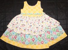 Girls JELLY THE PUG Yellow, teal  white ruffled dress Size 4T