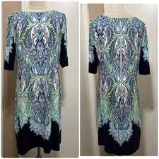 Eliza J Women Mini Dress Shift Paisley Crewneck 3/4 Sleeve Size 12 Career