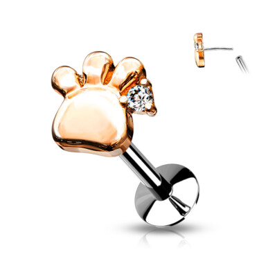 CZ Paw Threadless Push Top Steel Labret Flat Back Studs for Ear Cartilage Nose 