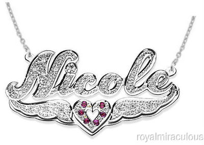 Personalisierte Diamant 3D Doppel Name Geburtsstein Schatten Halskette Sterlingsilber