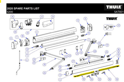 Thule Crown 5200 6.2' Awning Support Arm Assy. Little Guy Max Tear Drop