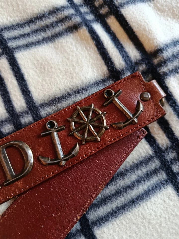 Dsquared Archive 2000s Y2k Brown Leather nautical Embossed Logo Buckle Belt 90 - Immagine 2 di 4