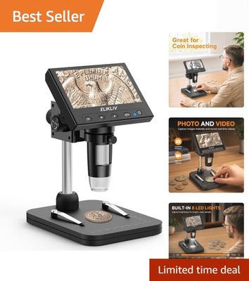 Coin Microscope, 4.3'' LCD Digital Microscope 1000x, Coin Magnifier with 8 Ad...