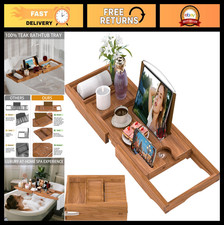 Expandable Teak Bathtub Tray Caddy - Wooden Bath Tray for Relaxing Spa Experienc