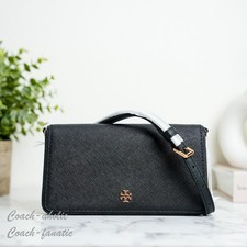 Tory Burch Emerson Black Saffiano Mini Crossbody Purse Bag Clutch NWT