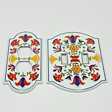 Set of 2 1974 General Electric Switch & Outlet Plate Covers Folk Floral Motif