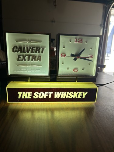 Vintage Calvert Extra Whiskey Back Bar Lighted Advertising Clock Bar Sign