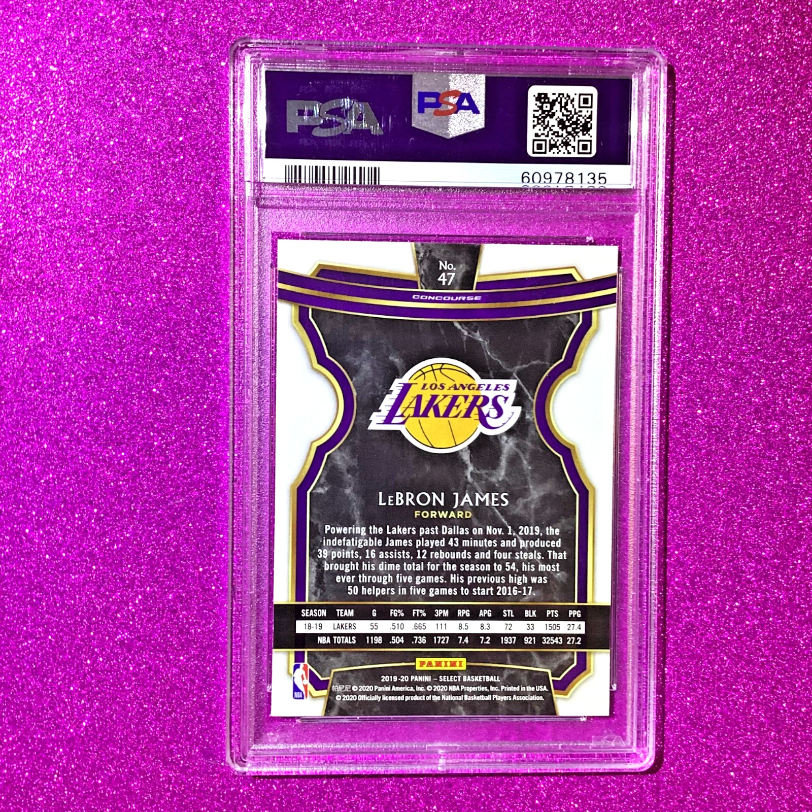 LEBRON JAMES 2019 PANINI SELECTION #47 GRADED PSA 10 GEM MINT view 3