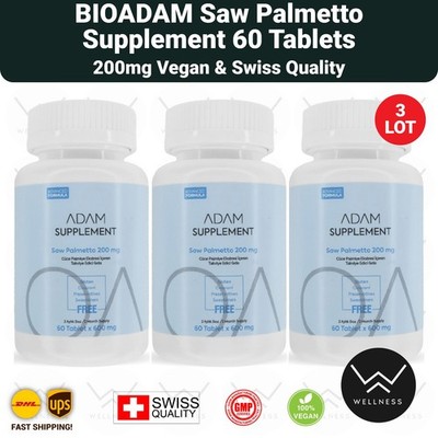 BIOADAM Saw Palmetto Supplement 200mg 60 Tablets Vegan GMP Swiss Quality - 3 LOT