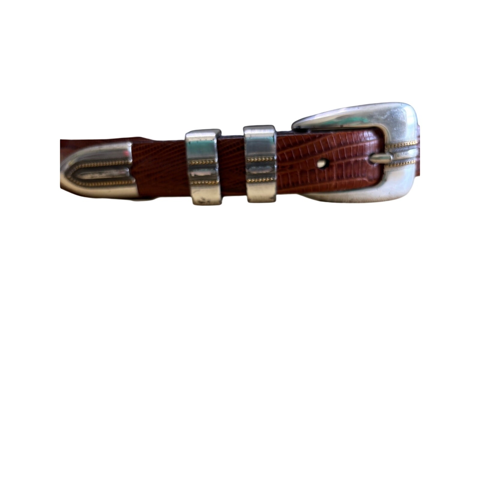 Vintage Brighton brown leather belt with lizard embossing and silver buckle