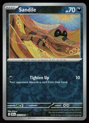 #ad Sandile 057 086 Common Black Bolt Pokemon Reverse Holo Near Mint $0.99