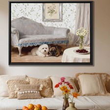 Dog Oil Painting Bichon Frise Canvas Print Living Room Decor Vintage Dog Art
