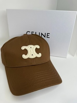 Celine Triomphe Brown/Cream Adjustable Baseball Cap Women's Medium