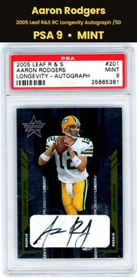 2005 Leaf Rookies & Stars Aaron Rodgers Longevity Rookie Card RC Auto /50 PSA 9