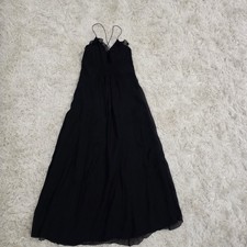 Armani Exchange Silk Ruffle Smocked Maxi Dress Black 6 Vintage Y2K Whimsigoth