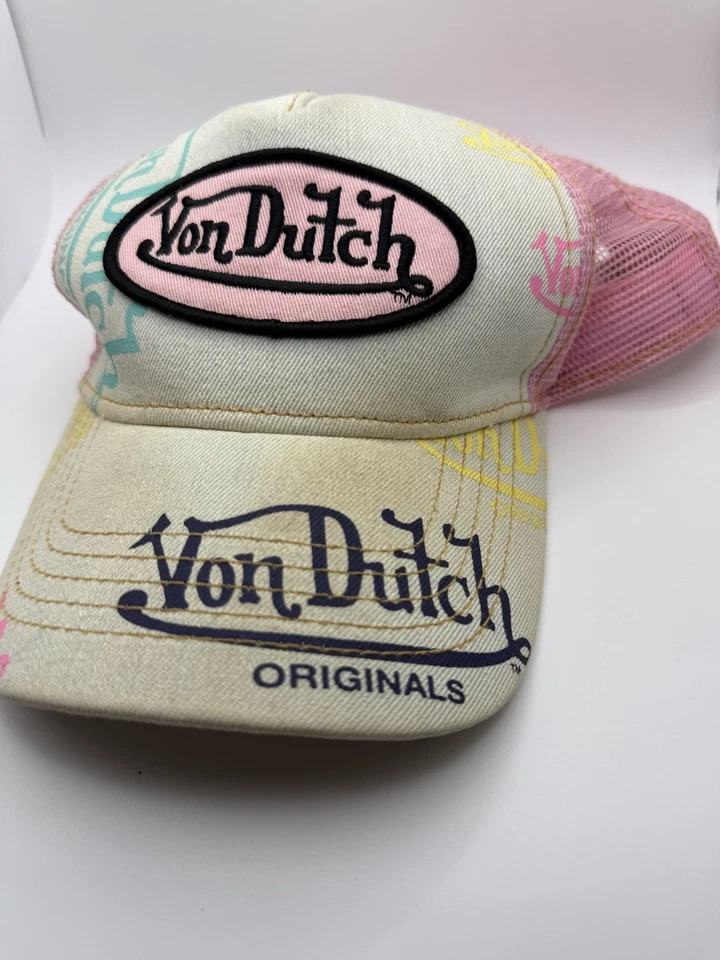 Boné caminhoneiro Von Dutch Hat masculino Snapback cinza rosa ajustável originais malha traseira - Imagem 2 de 4
