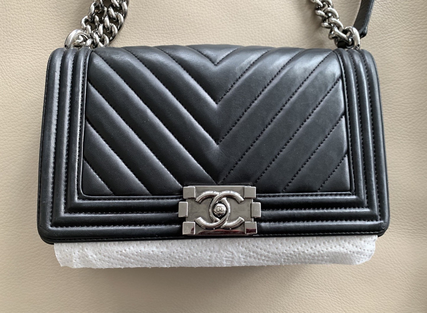 CHANEL Boy Bag Shoulder/Cross Bag Medium Black Lambskin