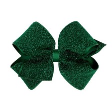 Girls Metallic Lurex Hair Bow WeeStay NoSlip Clip King Forest Green