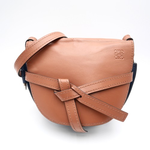 LOEWE Gate Bag Leather Shoulder Bag Tan Brown Navy Blue
