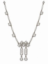 Vintage Germany Art Deco Style Silver Plated Clear Glass Festoon Necklace