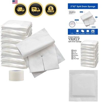 Split Drain Sponge Gauze 2x2 Sterile 6 Ply Pads [Pack of 70] Absorbent Precut...