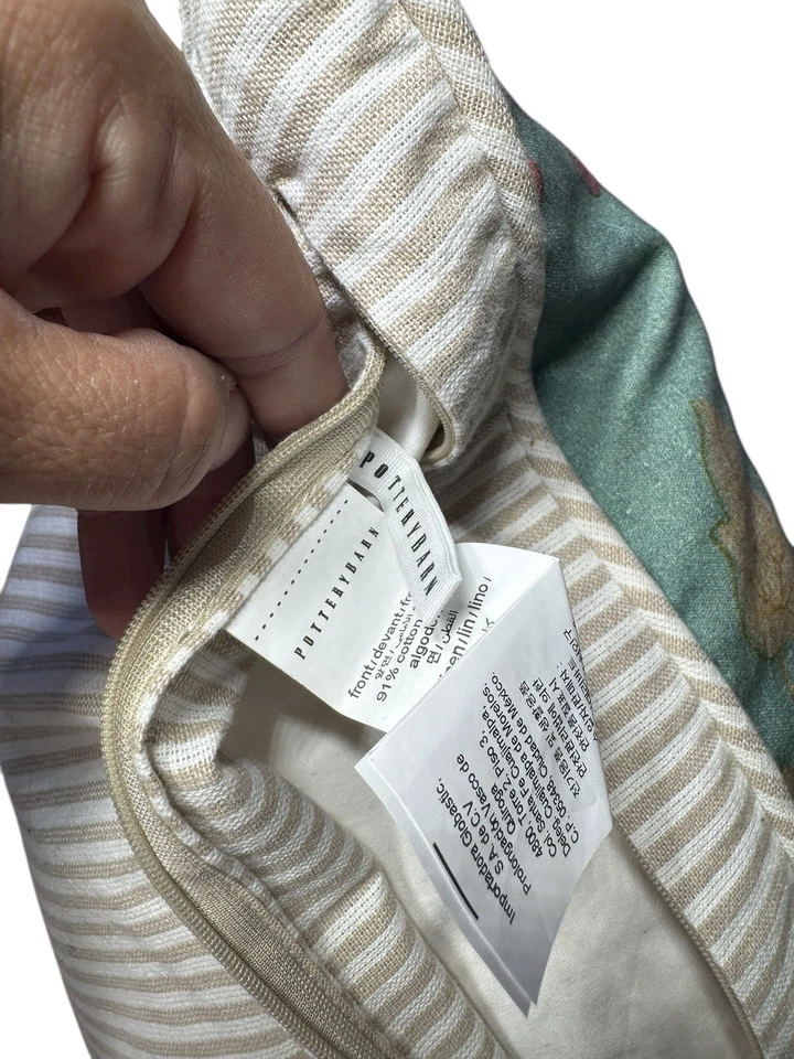 2 Pottery Barn Addison Reversible Striped Embroidered Pillow Covers + Pillows - Image 4 of 4