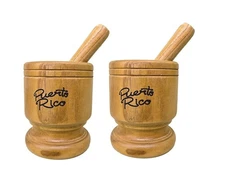 Lot 2 Puerto Rico Wood Mortar & Pestle - Pilon Mader Mofongo , Mojito & Sofrito