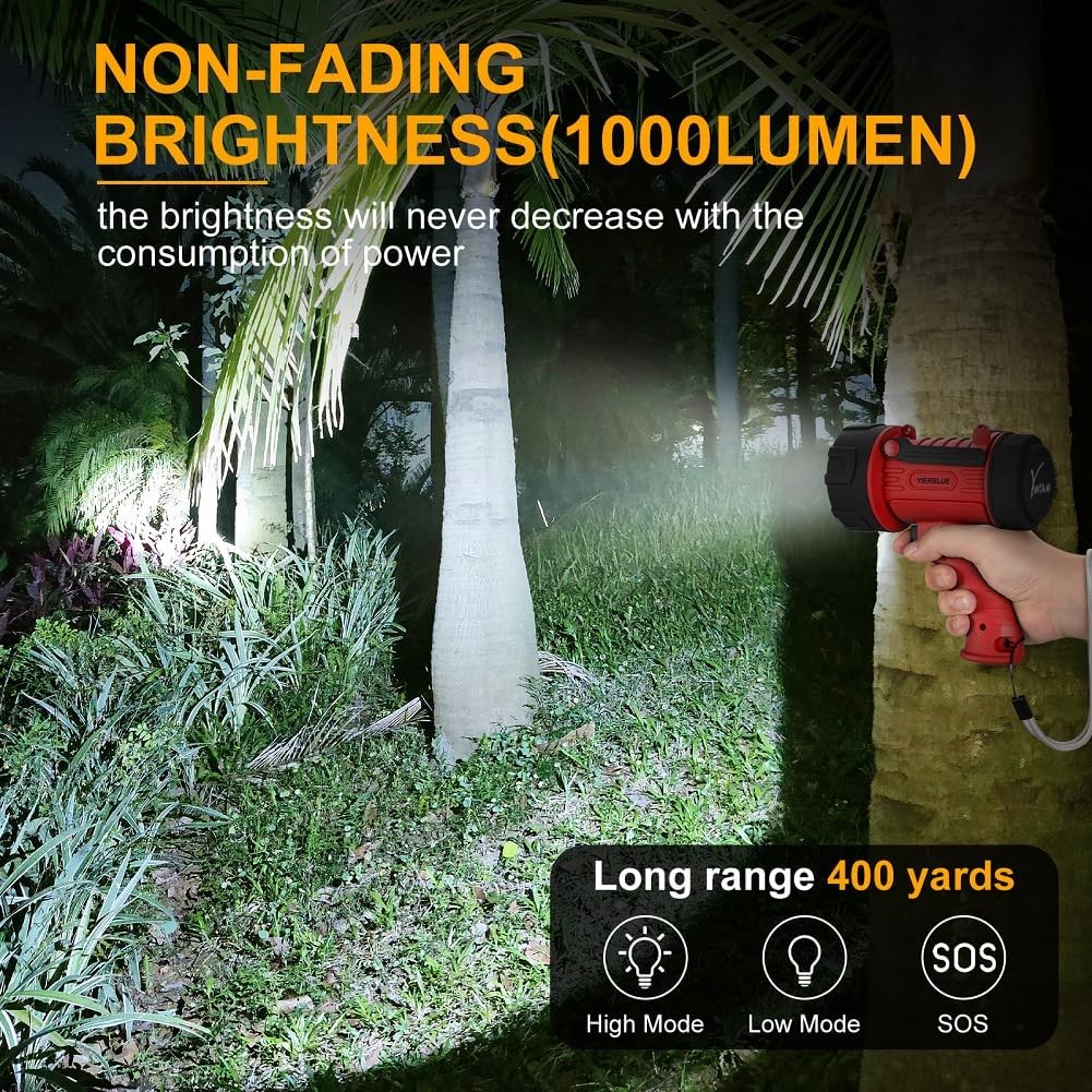 Rechargeable Spotlight with Super High Lumen LED, IP67 Waterproof Handheld Flash