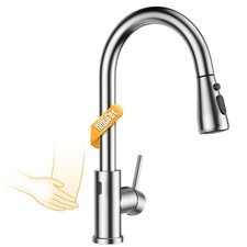 Touchless Kitchen Sink Faucet with Pull Down Sprayer, Stainless Steel Smart Moti