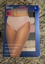 Felina Women's 6-Pack Pima Cotton Hi-Cut, Lace Trim Panties, Multicolor, Large