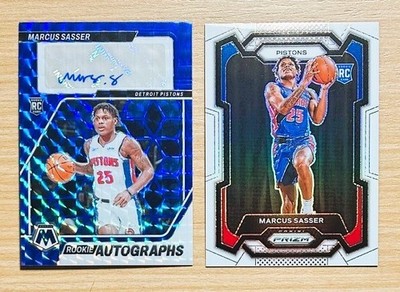 2023-24 Panini Prizm MARCUS SASSER White /175 + Mosaic Blue Auto /49, Pistons RC