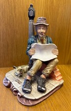 Vintage Capodimonte Style Tramp Figurine – Old Man Reading a Paper  with Dog