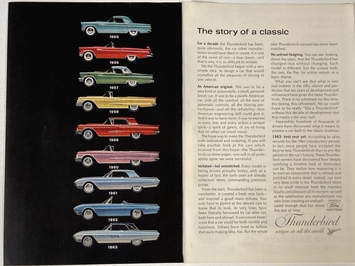 1963 Ford Thunderbird Two Page Print Ad Story Classic Best Year Yet