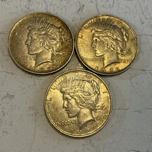 Peace 90% Silver Dollar Lot Of 3 - 1922 P 1922 P 1923 P $3 Face Bullion
