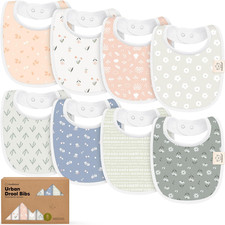 8pc Organic Baby Bibs - Soft Cotton Drooling  Teething Bibs for Baby Girl  Boy