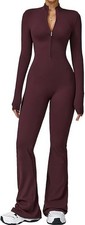 ECUPPER Womens Long Sleeve Yoga Jumpsuit Zip Up Gym Unitard Full Length Bodysuit