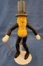 Vintage 1930s 9” Planters Peanuts Wooden Mr. Peanut with Stand Advertising USA