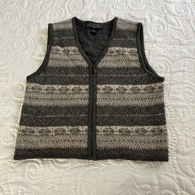 Herman Geist Fair Isle Sweater Vest Womens Size Petite Medium Gray Wool Vintage