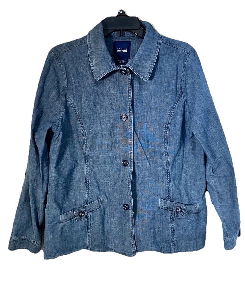 Basic Editions L Denim Blazer Shacket Jacket Blue… - image 1
