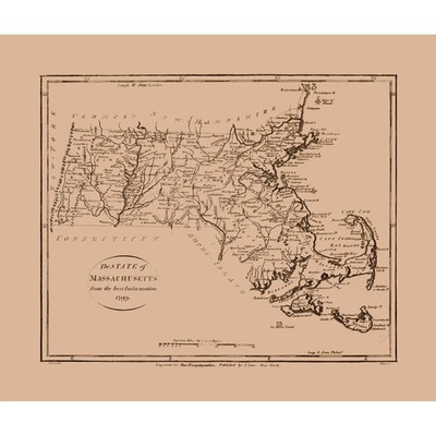 Historic State Map - Massachusetts - Low 1799 - Vintage Wall Art