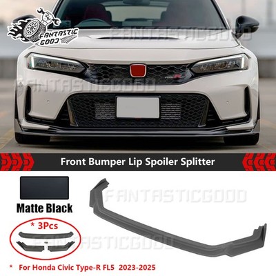 For Honda Civic Type-R 2023-25 Matte Black V Style Front Bumper Lip Splitter Kit