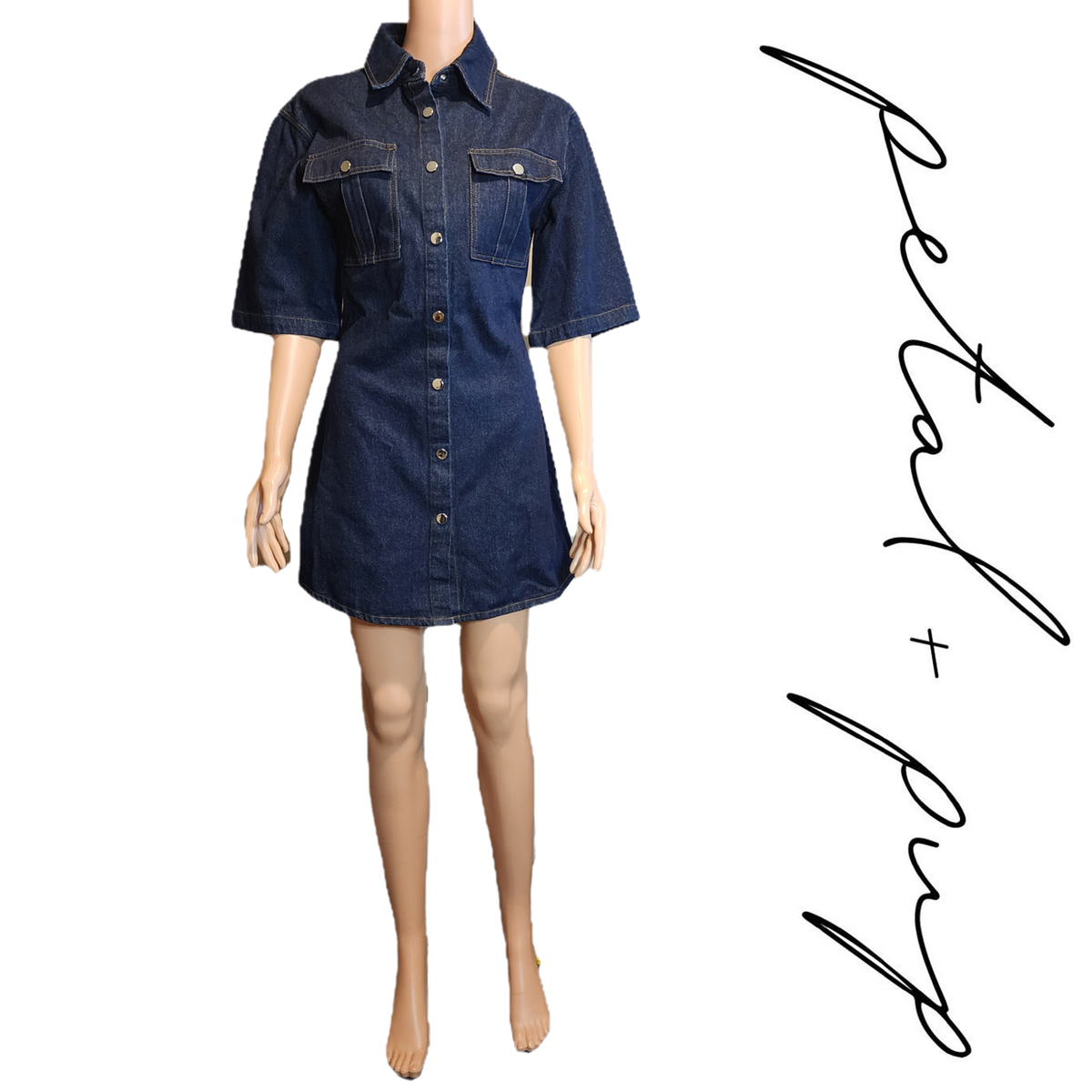 Petal & Pup Hailey Denim Mini Dress XS Blue Button Front Shirt Dress NWOT |  eBay