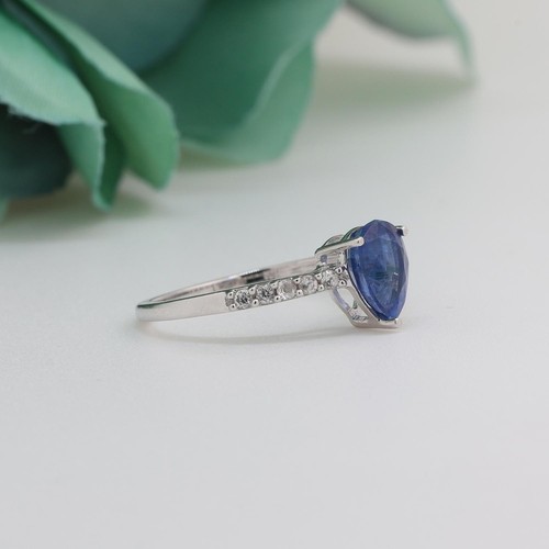 Pear Blue Spinel Solitaire Ring Topaz Accents 10K White Gold 1.16 TW Size 7 - Picture 4 of 8
